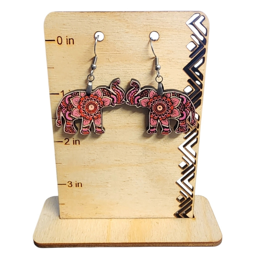 Blossom Ember Elephants Wood Drop Earrings